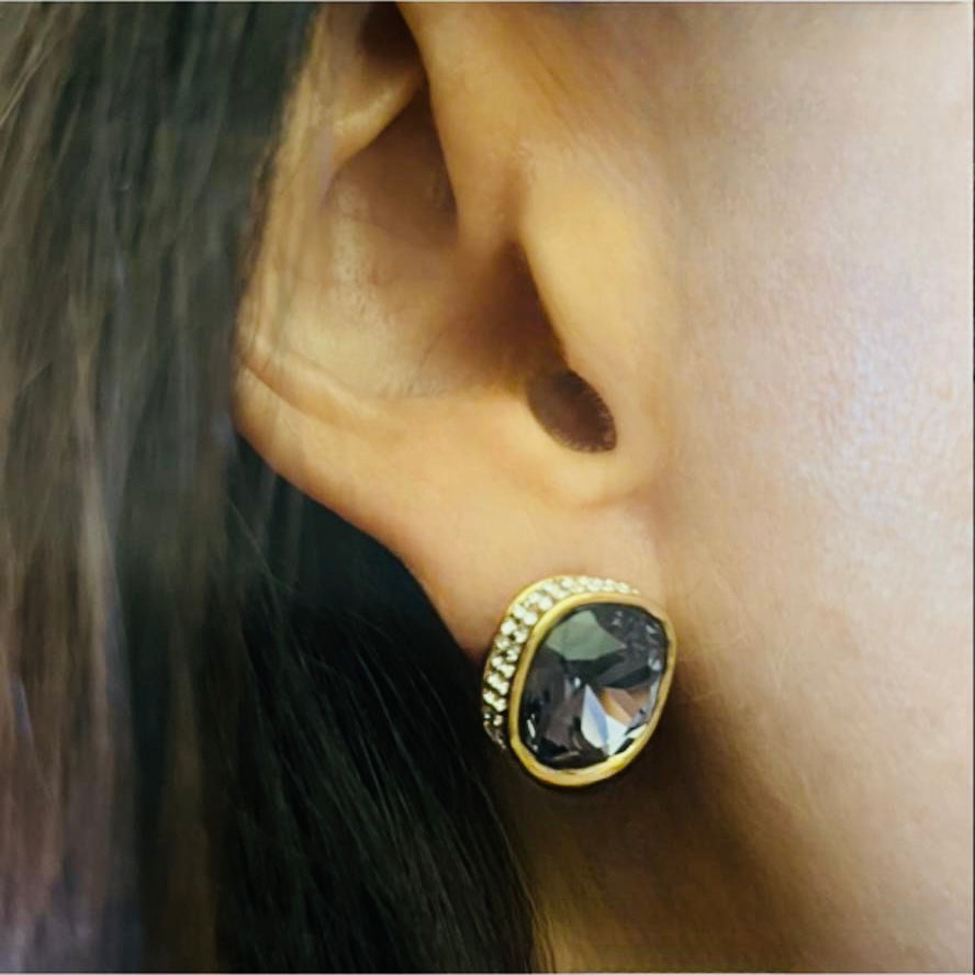 Gold Deep Purple Earrings with Cubic Zirconias