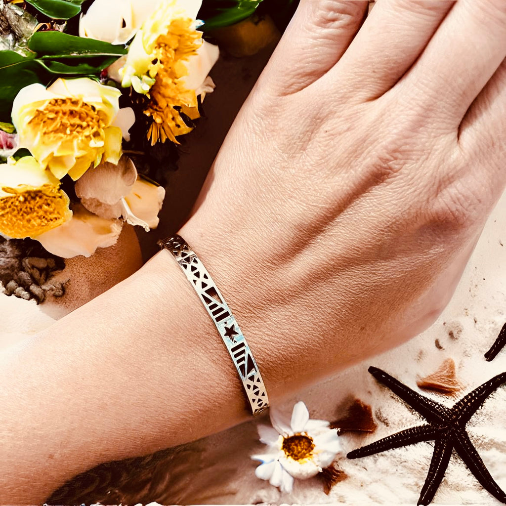 Silver Stainless Steel Bangle With Star Design