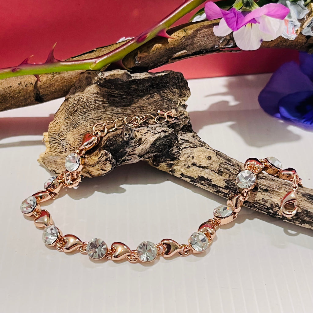 Rose Gold Link Bracelet With Clear Crystals