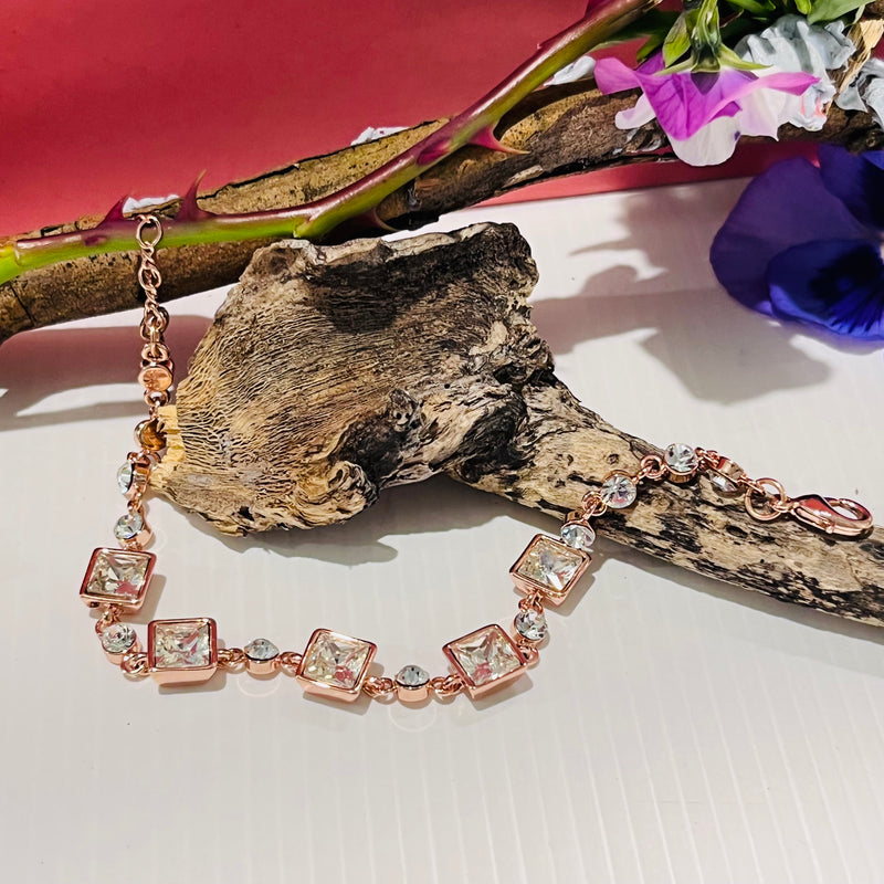Rose Gold Link Clear Crystal Bracelet