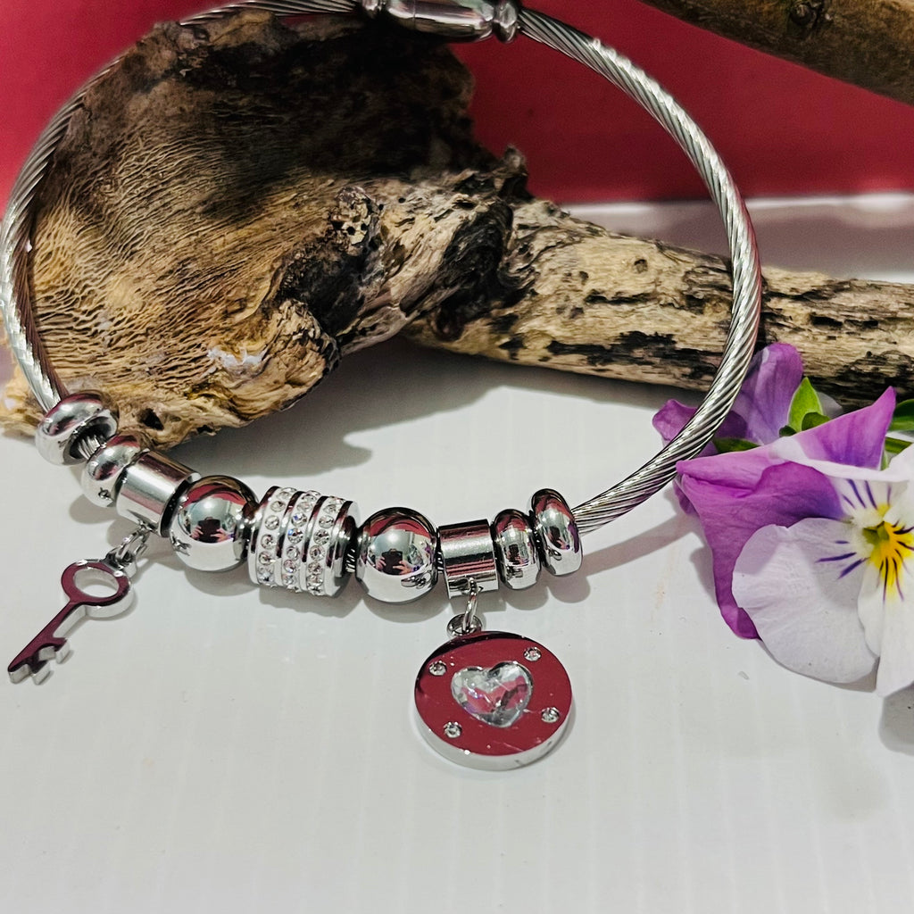 Silver Stainless Steel Charm Bracelet