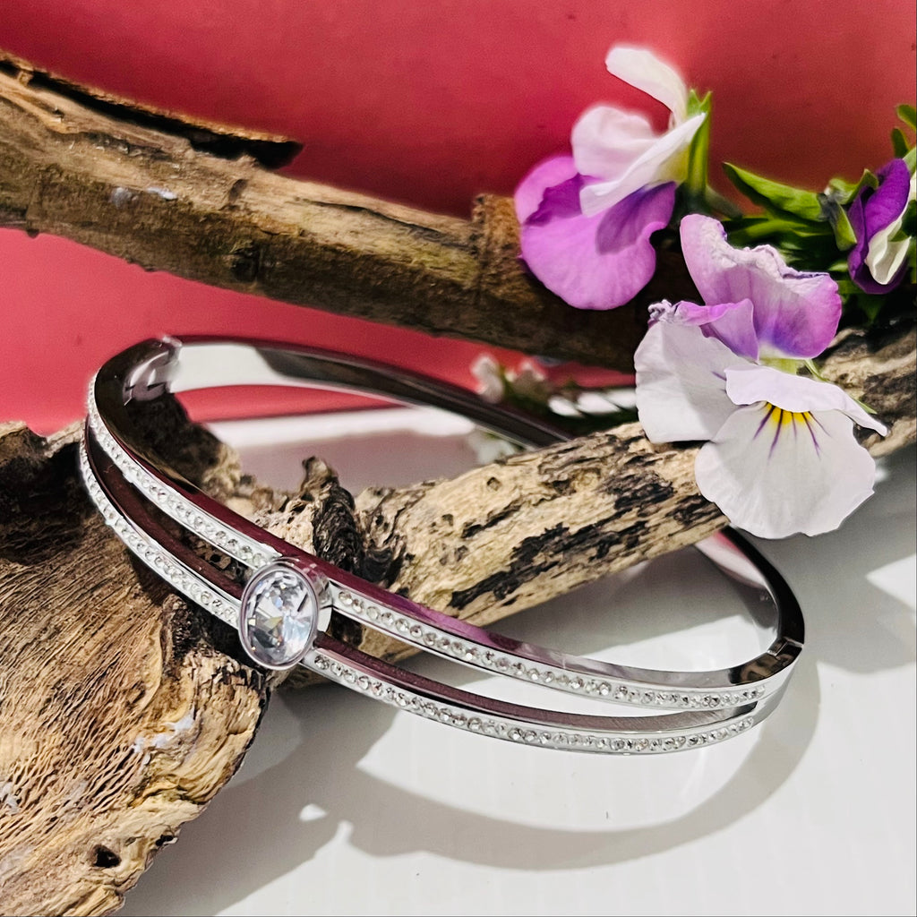 Silver stainless Steel Crystal Bracelet