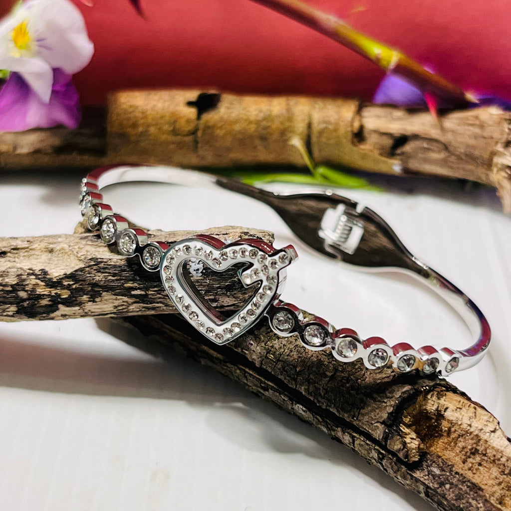 Silver Stainless Steel Heart Bracelet