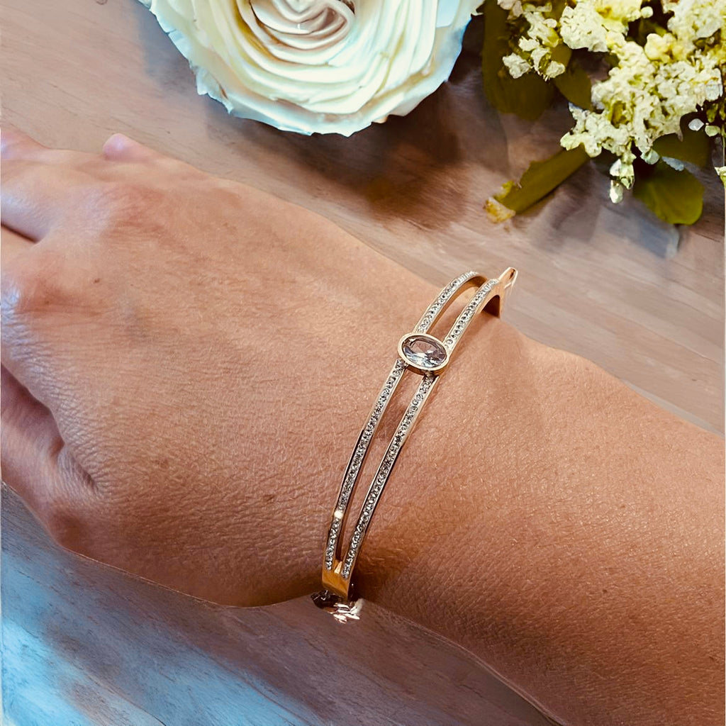 Rose Gold Stainless Steel & Crystal Bracelet