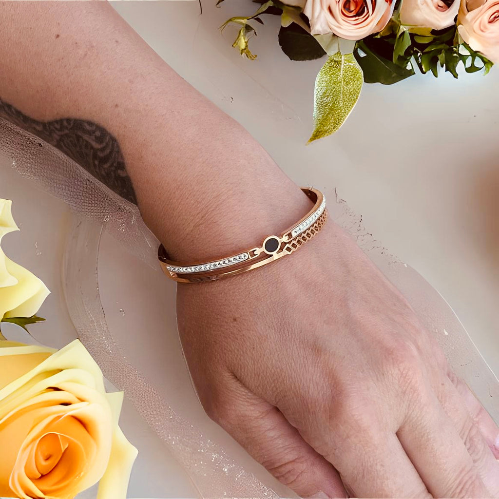 Rose Gold Plated Stainless Steel Cubic Zirconia Bangle