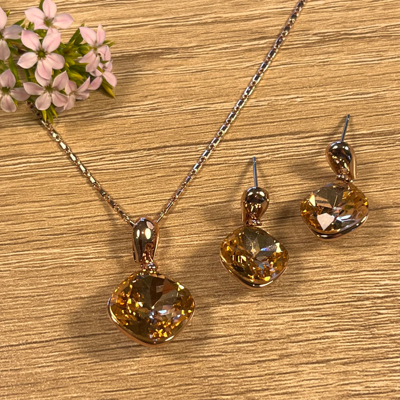 Rose Gold Champagne Cubic Zirconia Earring & Necklace Set