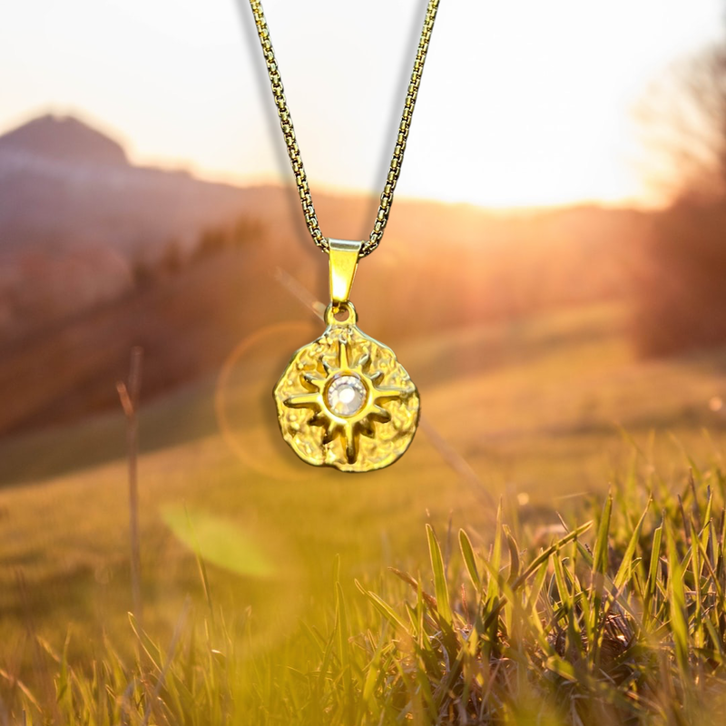 Gold Stainless Steel Sun Necklace