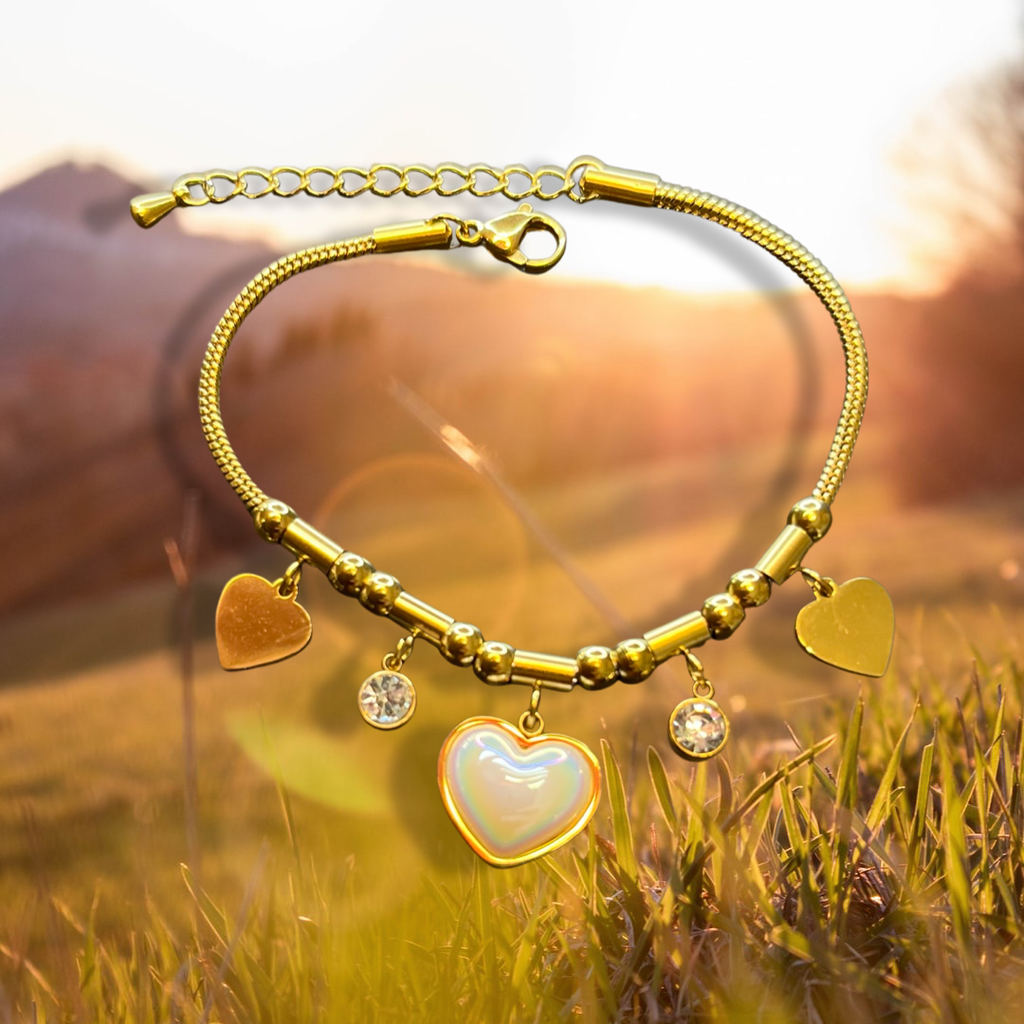 Gold stainless Steel Heart Charm Bracelet