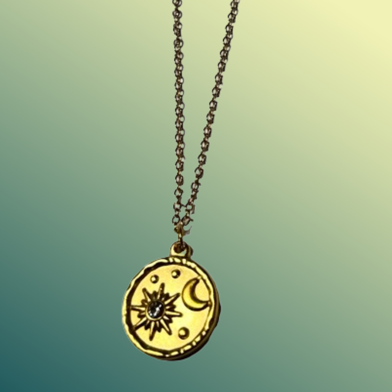 Stainless Steel Gold Sun & Moon Necklace