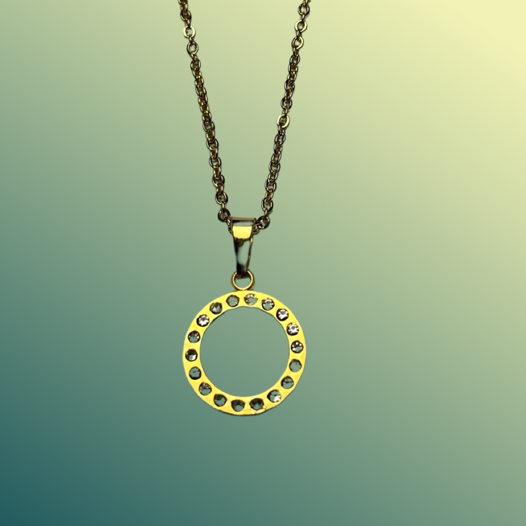 Gold Stainless Steel Circle & Diamante Necklace