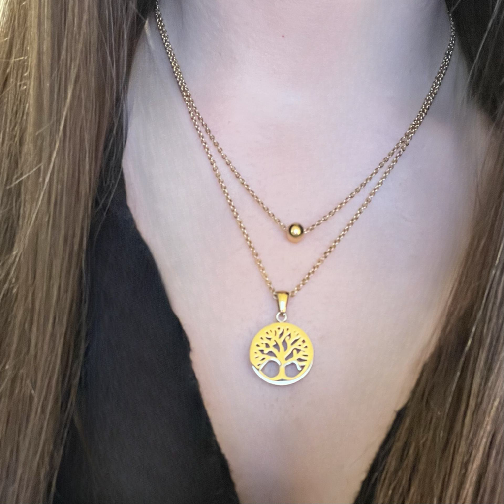 Gold Double Chain Tree Of Life Necklace