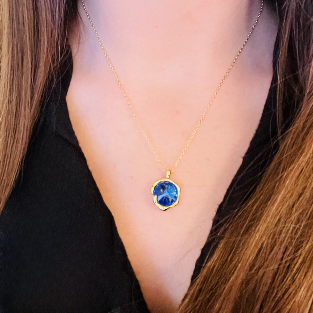 Gold Brilliant Royal Blue Earring Necklace Set Serendipity