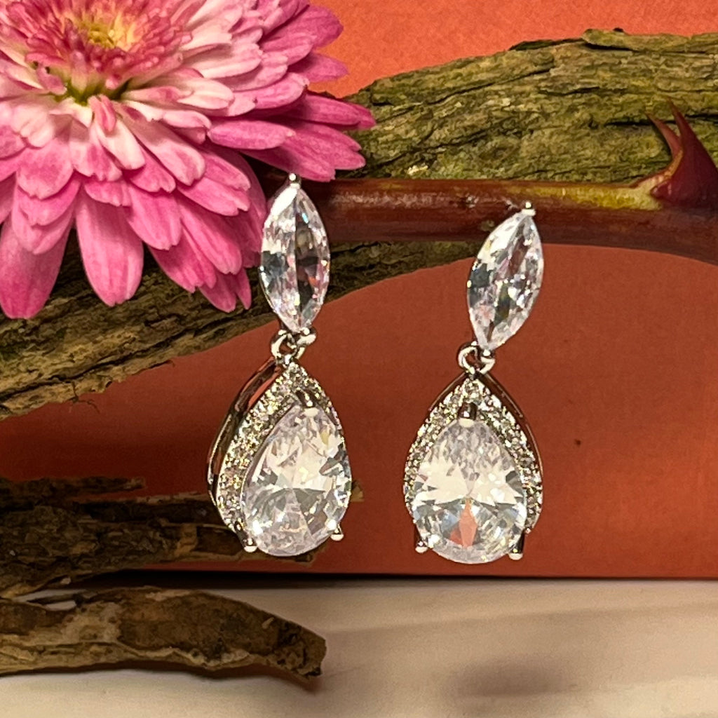Clear Cubic Zirconia Crystal Drop Earrings