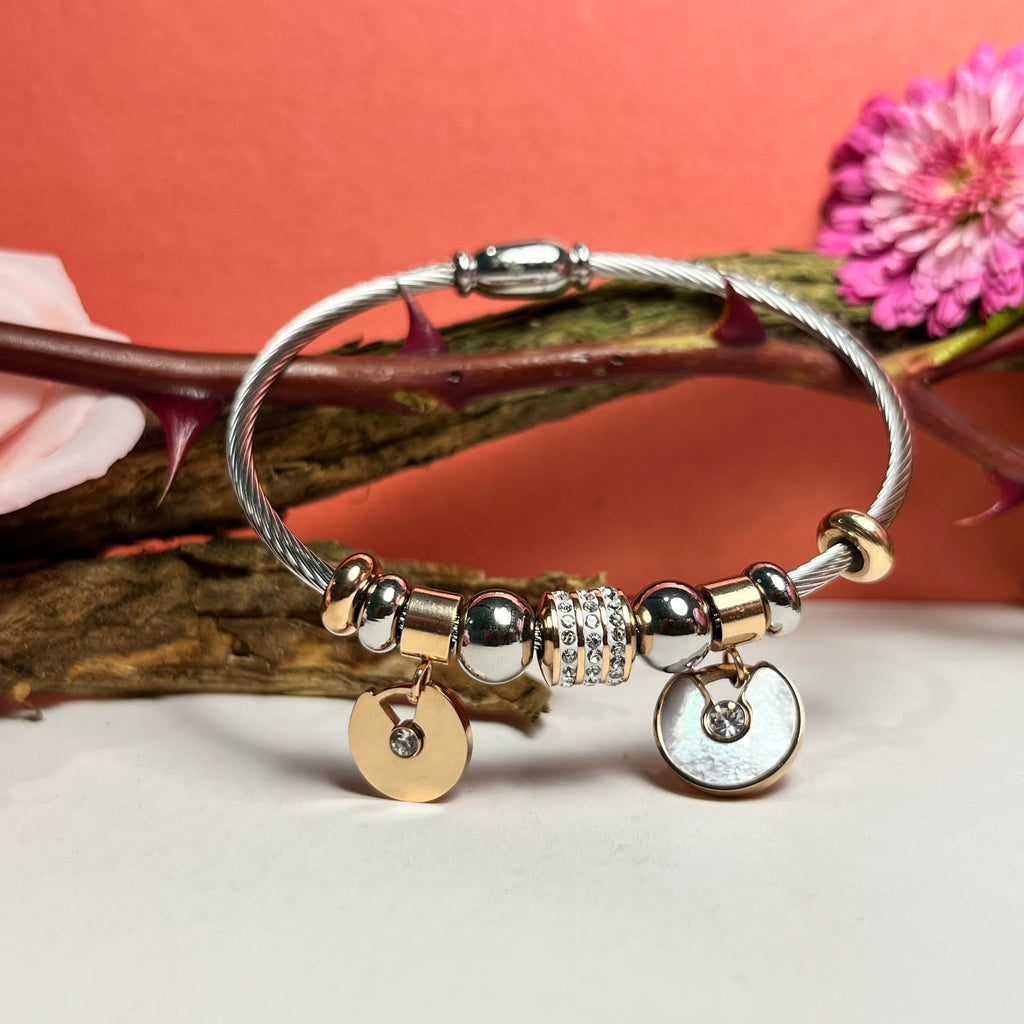 Rose Gold & Silver Stainless Steel  Hanging Charm Bracelet