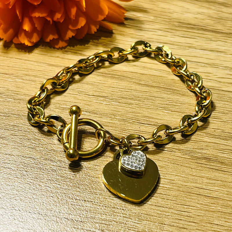 Gold Chunky Chain Heart Charm Bracelet