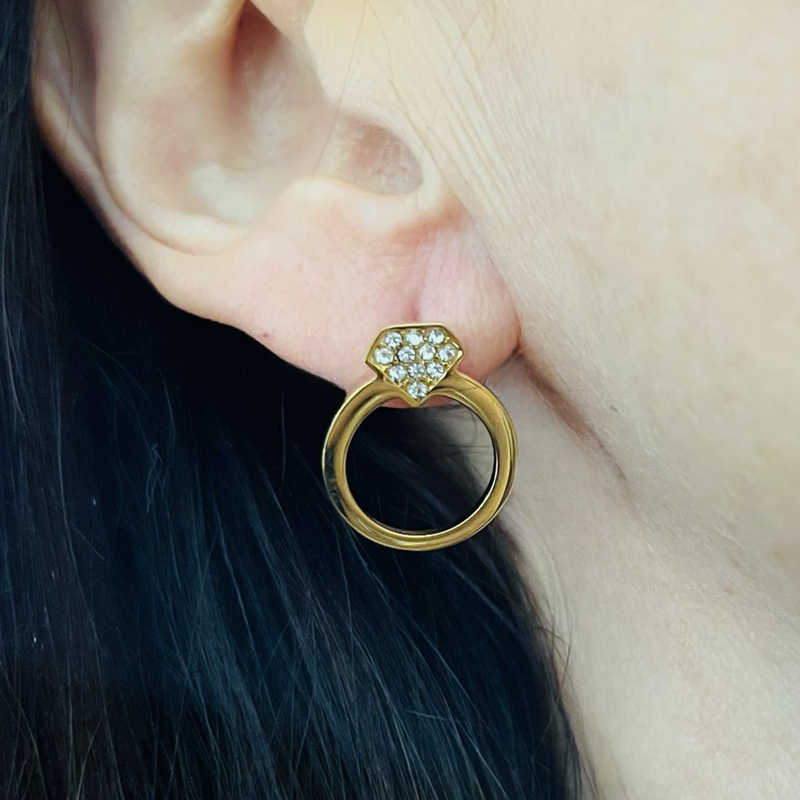 Gold Circle Earrings With Crystals