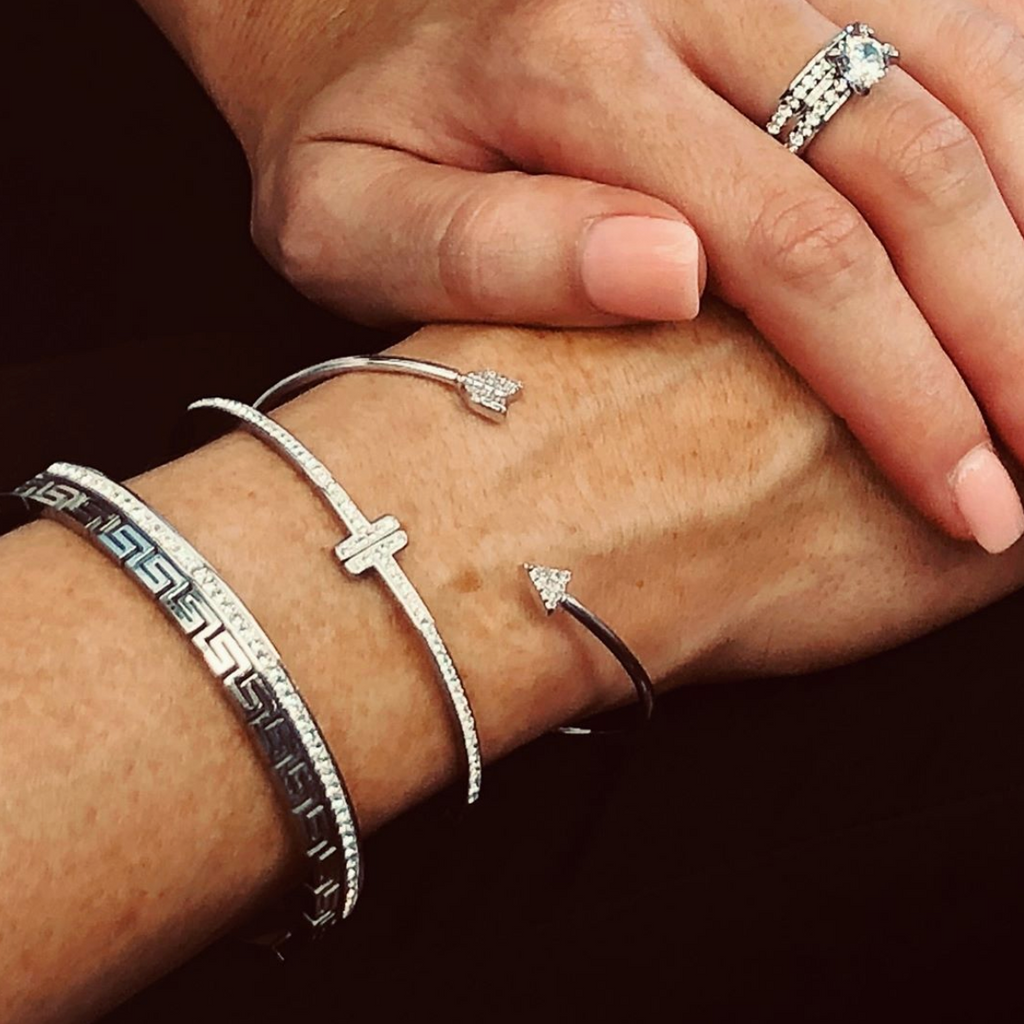 Silver Arrow Bangle with Pavé Cubic Zirconia Detail
