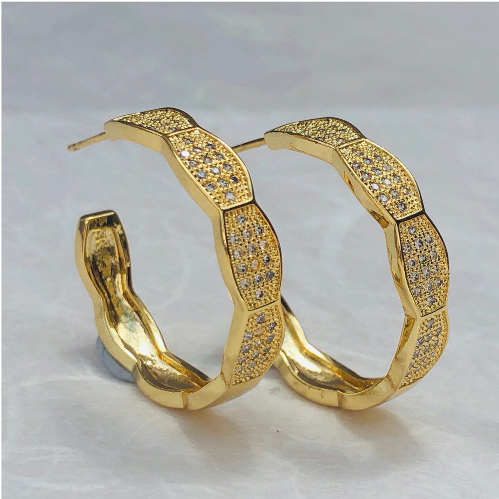 Cubic Zirconia Gold Hoop Earrings