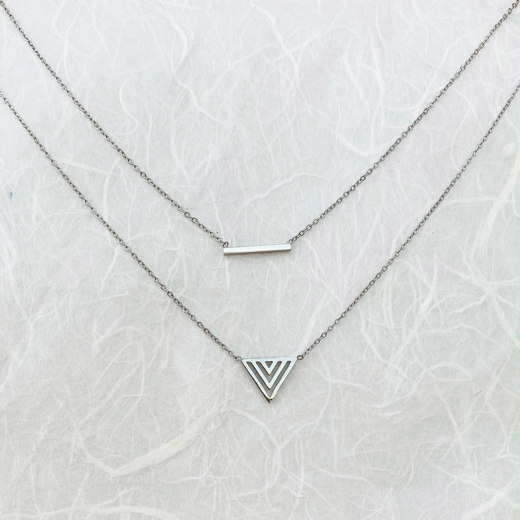 Stainless Steel Layered Bar and Arrow Necklace